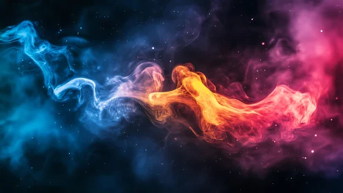 Colorful nebula streams swirl through a starry cosmic void.