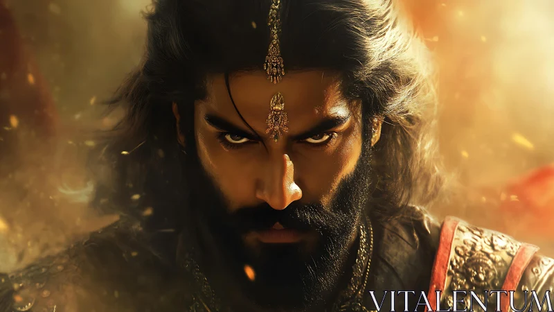 Warrior’s intense gaze commands a blazing cinematic portrait