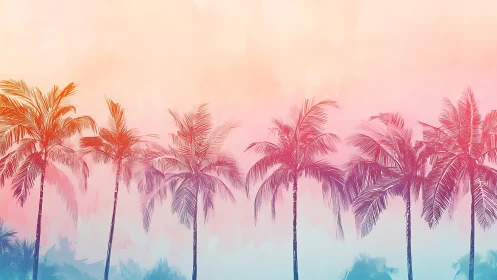 Gradient-tinted palm tree silhouette row against pastel sky
