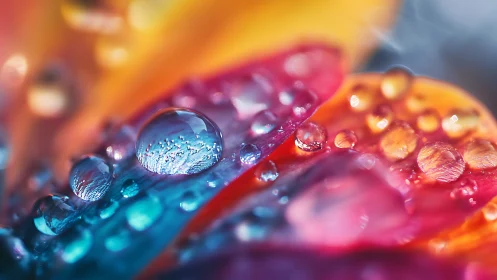 Macro water droplets on multicolored petals with shallow focus