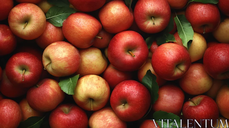 Crisp red apples stacked in dense overhead composition.
