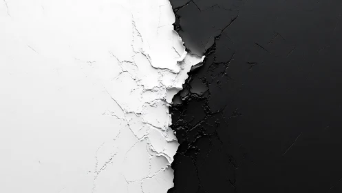 Cracked white and black surfaces meet along central fracture
