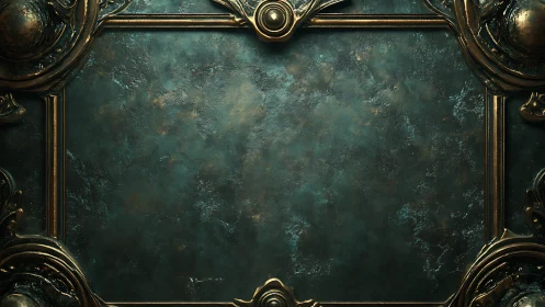 Antique teal frame inviting stories in worn golden trim.