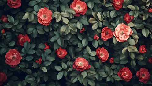 Overhead Rosa Hybrid Arrangement with Verdant Foliage Matrix.