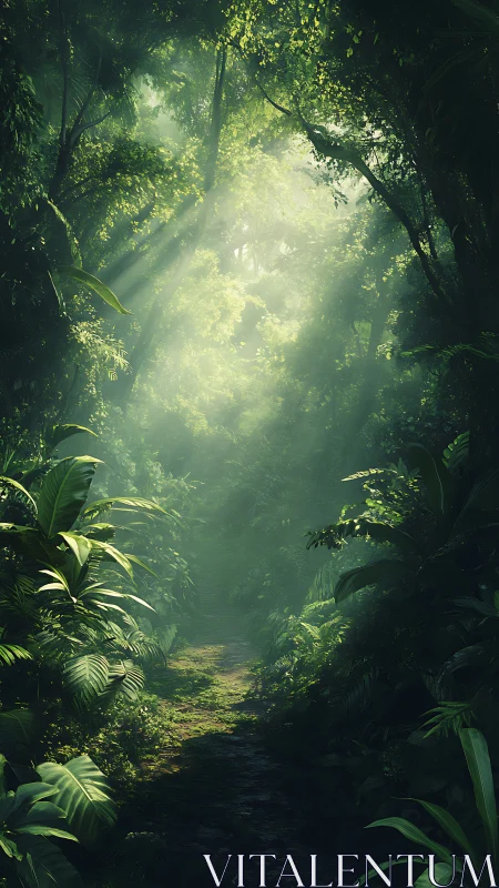 Misty Forest Canopy with Filtered Sunlight