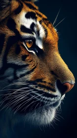 Tiger profile glows under dramatic rim light portrait.