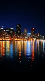 City lights shimmering softly across the midnight harbor.