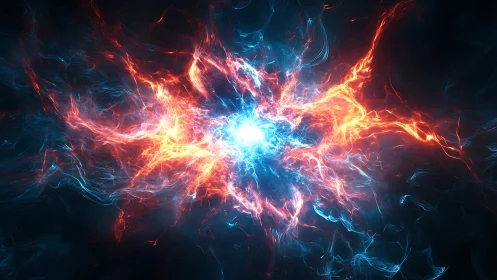 Electric blue and fiery red energy clash in dark space.