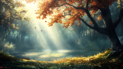 Golden Sanctuary Where Autumn Whispers Meet Sacred Water.