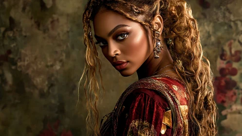 Renaissance-inspired digital portrait captures luminous profile