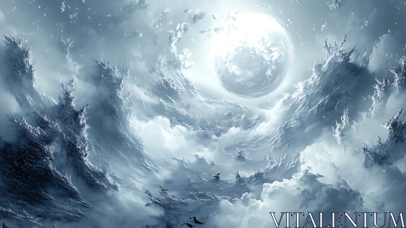 Luminous celestial sphere above turbulent fractal cloud sea