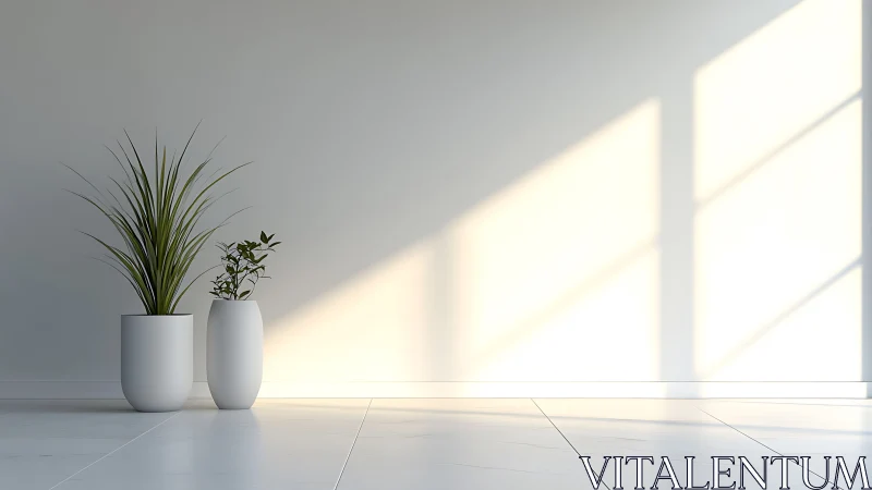 Soft morning light with calming minimalist potted plants.