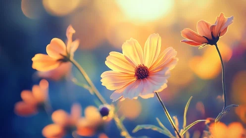 Backlit Daisies at Golden Hour with Soft Focus.