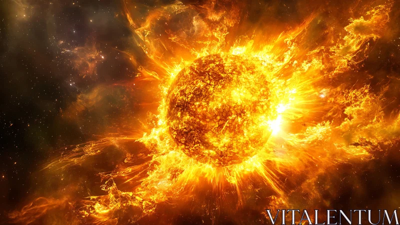 Stellar plasma sphere ejecting coronal flares in high-energy nebula