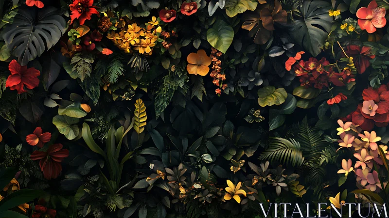Vibrant Botanical Tapestry Against Dark Ground.