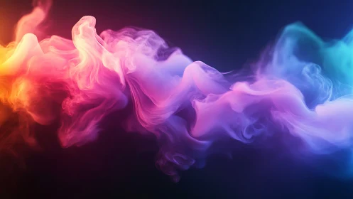 Colored vapor-like forms move horizontally over dark field