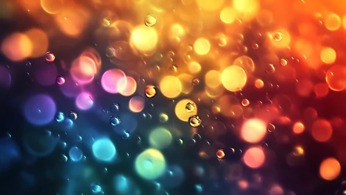 Macro bokeh spheres with refractive droplets in warm cool gradient
