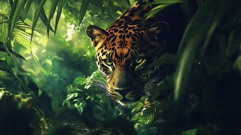 Jungle Predator: Leopard Emerges Through Dense Foliage.
