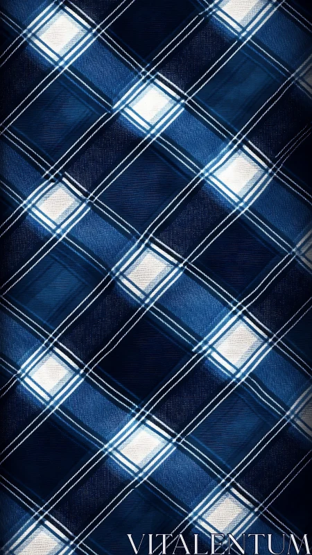 Diagonal blue tartan grid with luminous plaid intersections