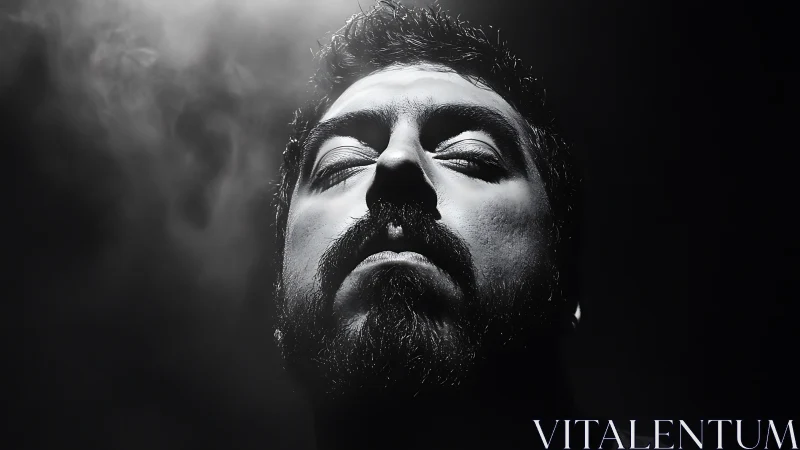 Low key monochrome portrait with dramatic upward gaze.