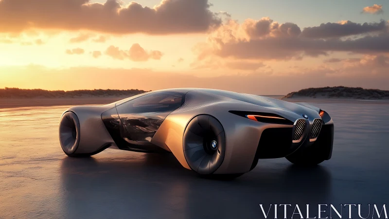Sunset-slick BMW concept glides like liquid metal over shore.