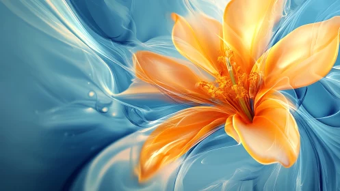 Translucent orange flower rendered in fluid, high-gloss digital light