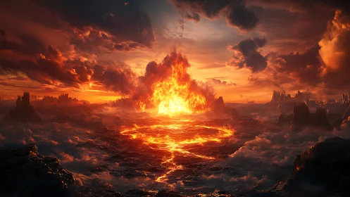 Cataclysmic Inferno Erupts Across Devastated Wasteland.