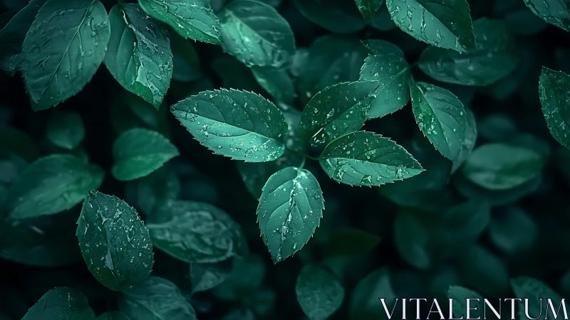 Macro foliage array with cyan-toned nocturnal luminance.