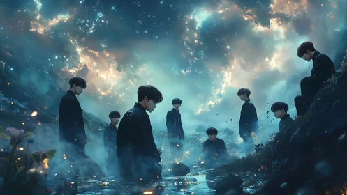 Midnight reflections in a star-swept dream valley.