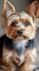 Silky-eared yorkie sentinel with starlit marble eyes.