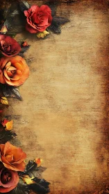 Vintage floral border on textured brown parchment background.