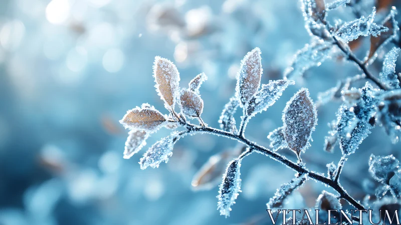 Macro frost-encrusted leaves capture crystalline winter detail