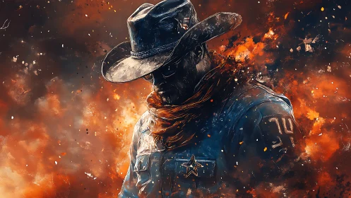 Lone cosmic cowboy drifting through wildfire stardust.