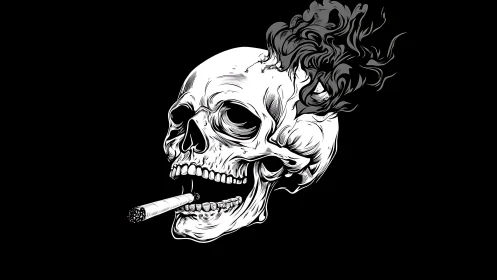 Grinning rebel skull exhaling ghost-smoke from burning vice.