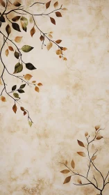 Delicate autumn branches curve over a textured parchment ground