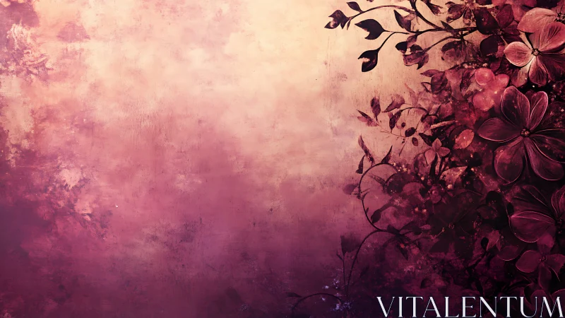 Pink floral grunge background with dark decorative border.