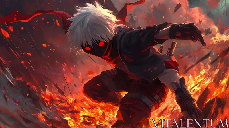 Masked ember runner dances through a storm of battlefield fire.