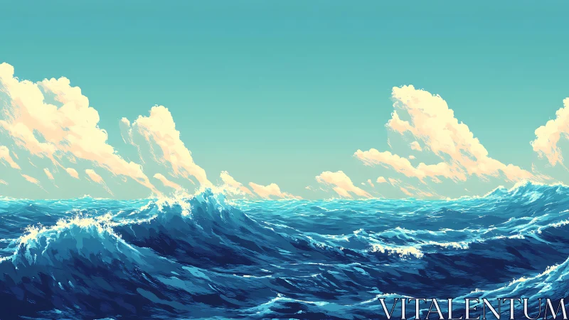 Rolling sapphire waves trade secrets with drifting clouds