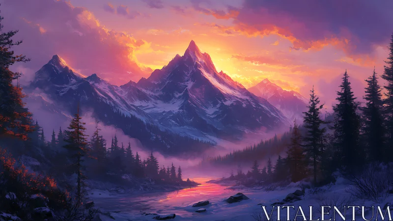 Sunfire peaks and violet river singing through snowed pines.