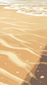 Wet sand with shells and shallow foamy shoreline pattern.