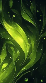 Glowing emerald leaves swirl through a dark luminous void.