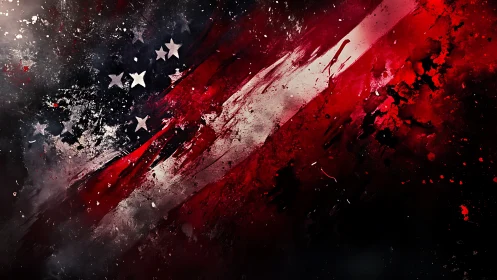 Abstract American flag with bold red, white, blue streaks.
