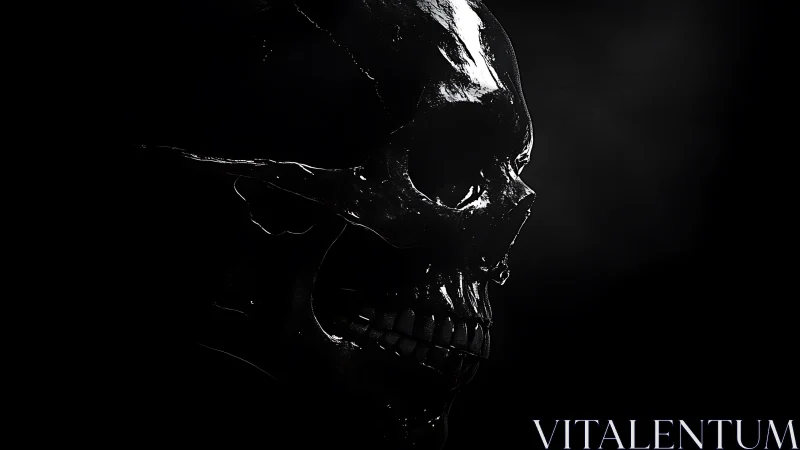 Midnight chrome skull staring into the hush of oblivion.