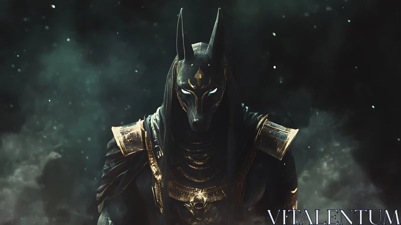 Digital painting of mythic jackal warlord in luminous armor.