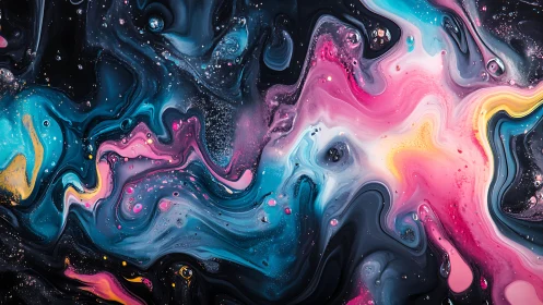 Nebular fluid dynamics render swirling neon pigment streams