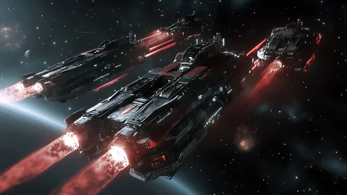 Armored interstellar warfleet with vectoring plasma drives.