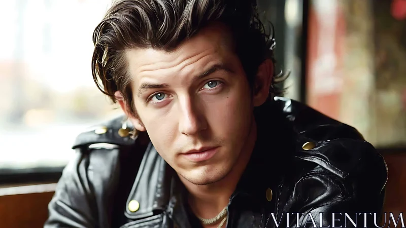 Leather-clad gaze rewrites the classic rebel portrait quietly