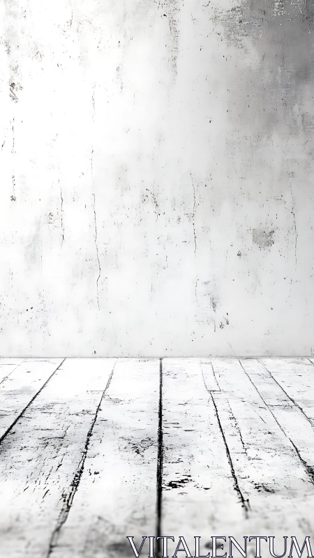 Distressed white studio interior showcases textured floor and wall