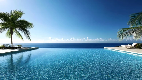 Infinity pool horizon merging with tropical ocean vista.