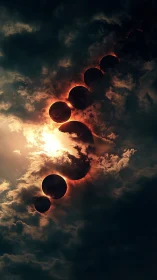 Sequential solar eclipse orbits through storm-laden sky